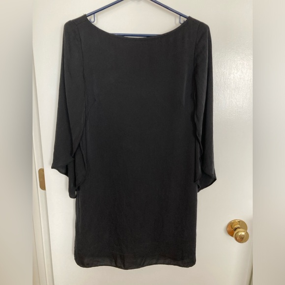 Milly, Black Stretch Silk Crepe Mini Dress, Tulip Butterfly Sleeve, Size 6 - Picture 2 of 10